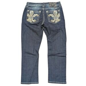 MISS ME Boyfriend Capri Jeans BLING Rhinestones Womens 27 Crystals Dark Wash
